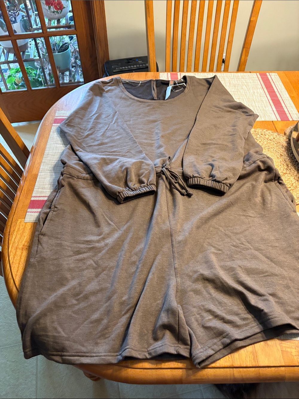 Mono B Brown Drawstring Waist Romper Shorts - light weight fleece inside